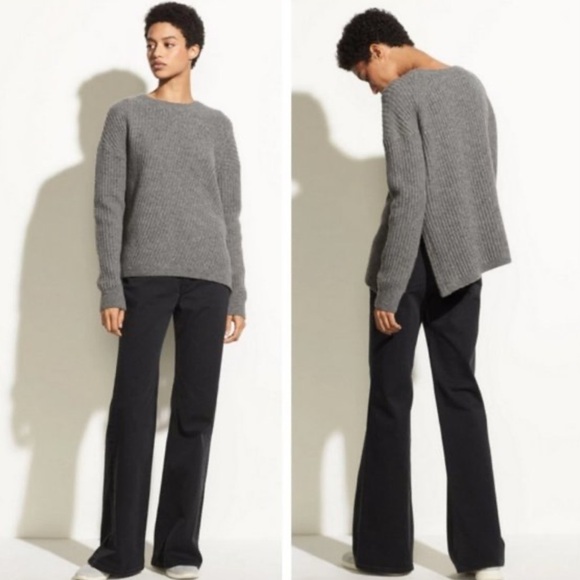 VINCE Side Slit Crew Neck Wool Blend Sweater Pullover Oversized Small Grey - Picture 3 of 14